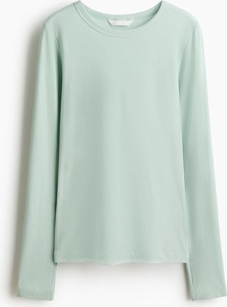 H&M Rippenshirt aus Baumwollmix - Hellt&uuml;rkis