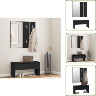 vidaXL The Living Store Set di Mobili da Corridoio Nero in Legno Multistrato - Set di ingresso