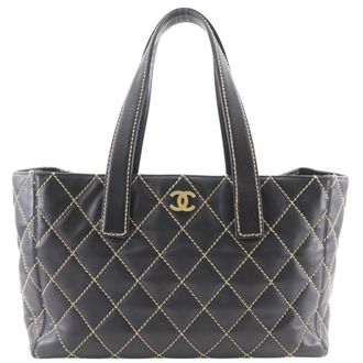 Chanel Wild Stitch Black Leather Tote Bag (Pre-Owned)