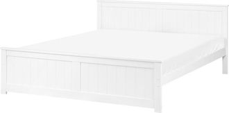 Beliani Bed Frame White Pine Wood MDF EU King Size 5ft3 Headboard Minimalist SABRAN
