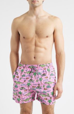 Boardies Crocodile Print Mid Length Swim Trucks in Pink at Nordstrom, Size Medium