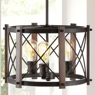 Jonathan Y Designs Ferme 16 3-Light Adjustable Iron Rustic Farmhouse LED Pendant
