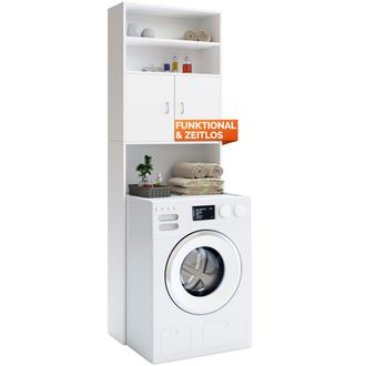 No Brand No Brand - Deuba Armadio Per Lavatrice Mobile Bagno Scaffale Wc 185x63x20cm 3 Ripiani 2 Ante Con Chiusura Magnetica