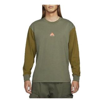 Nike Mens Nike Round Neck Pullover Colorblock Long Sleeves Green T-Shirt DO9682-222