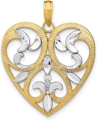Diamond2Deal 14k Yellow Gold Rhodium Textured Heart Charm