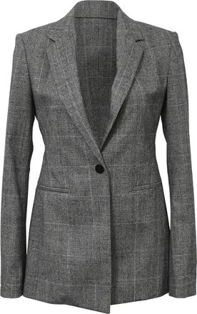 Theory Single-Breasted Plaid Slim-Fit Blazer in Grey Wool