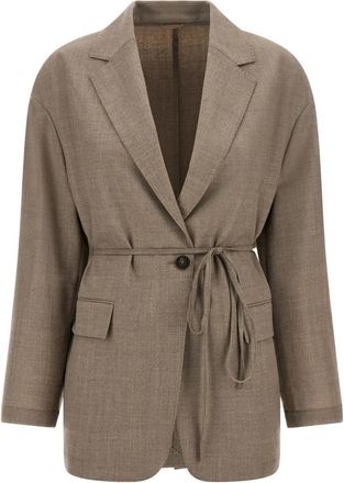 Brunello Cucinelli Cool Wool M&eacute;lange Single-Breasted Blazer - Dames - Blazers - Beige - XL - Wol - Jassen