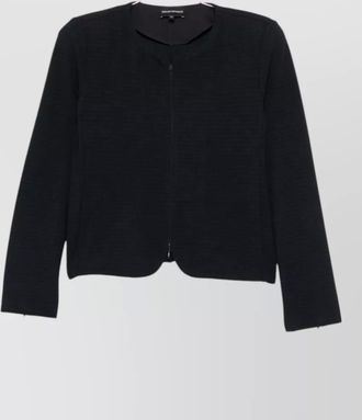 Emporio Armani textured round neck zip-up cardigan