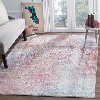 Safavieh Alfombra transicional de poli&eacute;ster rosa/multicolor, 155 x 229 cm