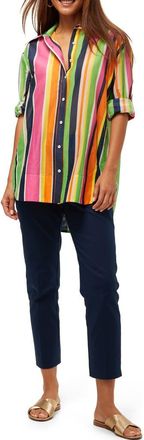 Trina Turk Button Up Swing Top in Striped Multi at Nordstrom, Size Xx-Large