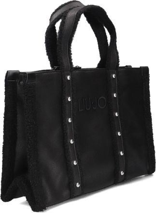 Liu Jo Tassen, Dames, Zwart, ONE Size, Wol, Zwarte Leren Shopper Tas