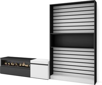 Skraut Home Skraut Home - Muebles De Sal&oacute;n Para Tv, Conjunto De Muebles Comedor, 260x186x35cm, Para Tv Hasta 65, Chimenea El&eacute;ctrica, Estilo Moderno, Blanco Y Negr