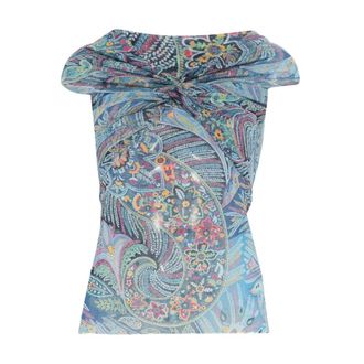 Etro Etro, Sleeveless Tops, female, Multicolor, Size: M All-Over Print Knot Detail Semi-Sheer