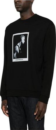 Emporio Armani Sweatshirt met grafische print en ronde hals - Heren - Sweatshirts - Zwart - 2XL - Katoen - Hoodies & sweatvesten