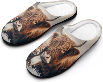 Generic Highland Cow Farm Mens House Slippers Memory Foam Washable Cotton Slip on Home Shoes