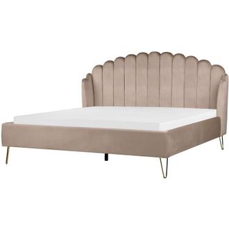 Beliani Letto matrimoniale in velluto tortora con testiera e gambe in metallo 160 x 200 cm Ambillou