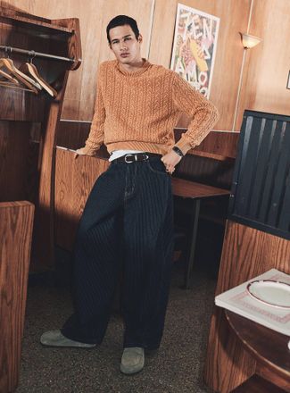 Djab Mens Hickory-stripe baggy jean Ultra-loose fit Imported from Seoul