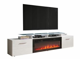 Mirjan24 Mobilier1 - Mueble Tv Charlotte 155, Blanco + Blanco Brillante, N&uacute;mero De Puertas: 0, N&uacute;mero De Cajones: 0, 190x49x37cm
