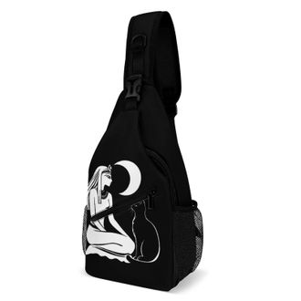 Generic Egyptian Moon Goddess Bastet Cat Unisex Shoulder Bags Casual Crossbody Chest Bag Sling Backpack for Hiking Cycling Travel