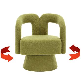 Urban Meuble Sill&oacute;n redondo giratorio 360&deg; en tela boucl&eacute; verde oliva