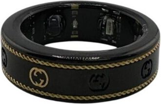 Gucci Gold Black Titanium Band Ring (Pre-Owned)