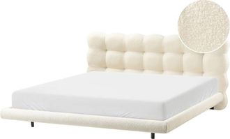 Beliani Beliani - Boucle Bed Frame with Tufted Headboard eu Super King Size 6ft Slatted Base Metal Legs Off-White Soulisse