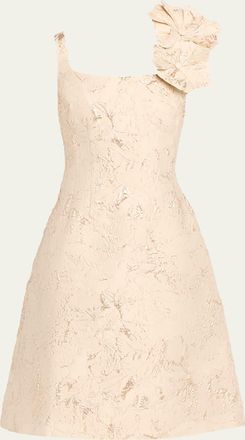 Teri Jon Floral Applique Metallic Jacquard Dress
