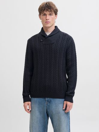 Jack & Jones Strickpullover JACK & JONES JPRBLUSEAN KNIT CABLE SHAWL NECK, Herren, Gr. XL, schwarz navy, Strick, Obermaterial: 57% Polyacryl, 43% Baumwolle, unifar