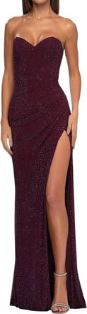 La Femme Bedazzled Net Jersey Prom Dress In Dark Berry