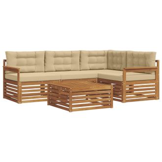 vidaXL Conjunto De Sof&aacute;s De Exterior Con Coj&iacute;n 5 Pcs Natural Y Beige Vidaxl