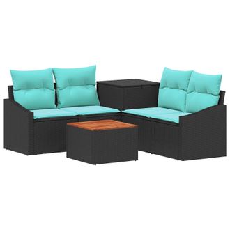 vidaXL Set Di Divani 6 Pz Nero E Blu Rattan Sintetico E Acciaio Vidaxl