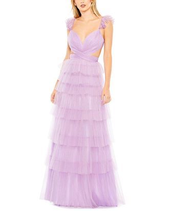 Mac Duggal Ruffle Tiered Tulle Cut Out Gown