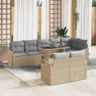 vidaXL Vidaxl - Conjunto De Sof&aacute; De Jard&iacute;n Con Coj&iacute;n 9 Pcs Beige Y Gris Claro