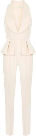 Elisabetta Franchi Jumpsuits & Playsuits, Dames, Beige, XL, Satijn, Lichte Crepe en Satijnen Jumpsuit