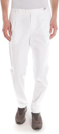 Daniele Alessandrini Witte Geplooide Broek Pozzetto Pences - Heren - Slim Fit Broeken - Wit - 2XL - Katoen - Broeken