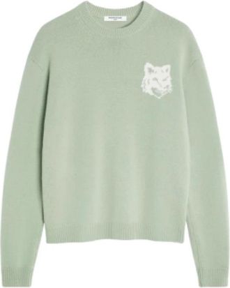 Maison Kitsun&eacute; Fox Head Intarsia Merino Jumper - Heren - Ronde hals truien - Groen - XS - Wol - Truien & Vesten