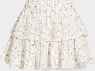LoveShackFancy Ruffled Floral Cotton A-Line Miniskirt