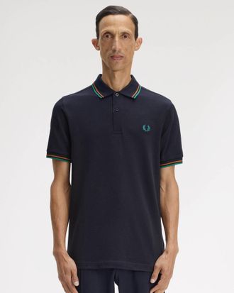 Fred Perry Mens Twin Tipped Signature Polo Shirt in Dark Blue Cotton - Size X-Large