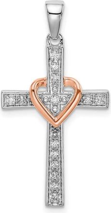 Diamond2Deal 14K Two-Tone Gold Lab Grown Diamond Heart Cross Pendant (0.12ct, VS, G-H)