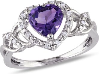 Mimi & Max 1/10ct TW Diamond and Amethyst Open Heart Crossover Ring in Sterling Silver