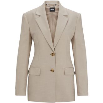 HUGO BOSS Womens Solid Patterned Lapel Collared Suit Jacket in Open Beige - Size 10 UK