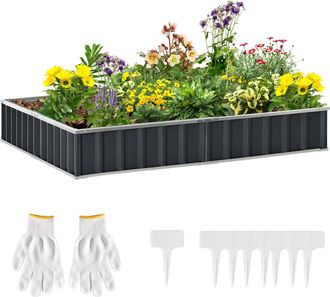 OUTSUNNY Metal Raised Garden Bed No Bottom DIY Large Planter Box W/ Gloves | TJ Hughes