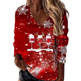 Generic V Neck Christmas Jumpers Oversized T Shirts Xmas Tops Womens Ladies Christmas Shirts Long Sleeve Crewneck Sweatshirts Casual Print Ladies Pullover Top
