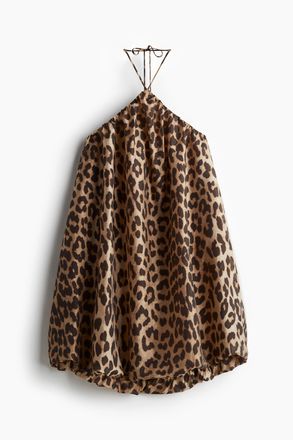 H&M Ballonkleid mit Neckholder - Beige/Leopardenprint