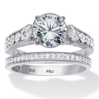Palm Beach Jewelry 2.82 TCW Round Cubic Zirconia Platinum-plated Sterling Silver Bridal Ring Set
