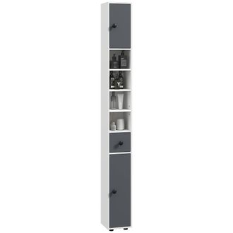 OEM Columna De Ba&ntilde;o Con 1 Caj&oacute;n 5 Estantes Y 2 Puertas Para Sal&oacute;n Dormitorio Carga 30 Kg 20x20x180 Cm Gris
