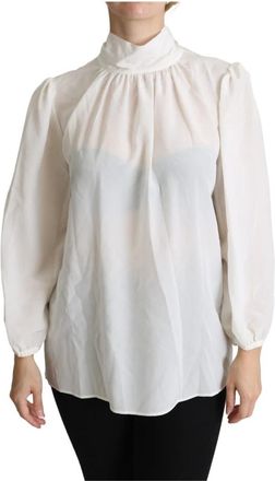 Dolce & Gabbana Elegante Zijden Blouse met Strik - Dames - Blouses - Wit - L - Overhemden