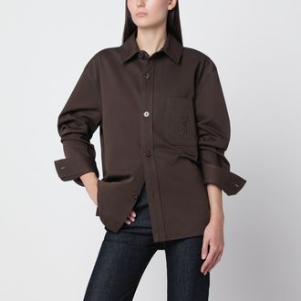 Saint Laurent Giacca camicia Cassandre marrone scura
