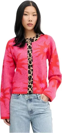 Never Fully Dressed Truien & Vesten, Dames, Rood, XS, Cardigan met Luipaardprint Rand