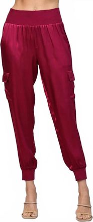 Fate Satin Cargo Jogger Pants In Maroon